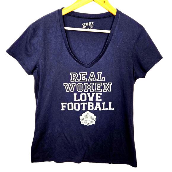 Gear For Sports Tops - Hall of Fame Real Women Love Football V-Neck Tee, Navy